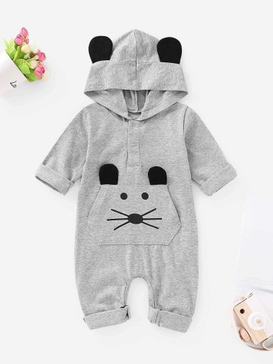 Baby Cartoon Print Hooded Jumpsuit