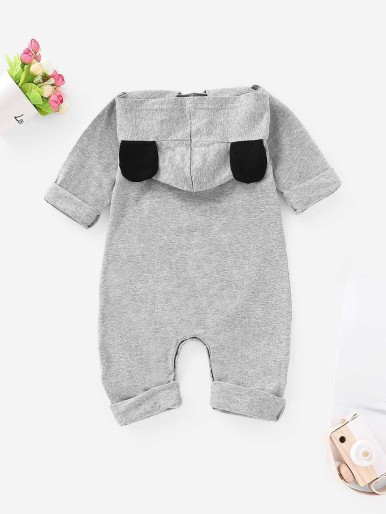 Baby Cartoon Print Hooded Jumpsuit