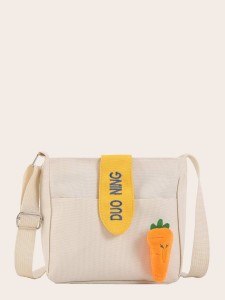 Girls Carrot Decor Canvas Crossbody Bag