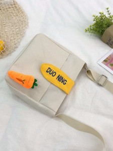 Girls Carrot Decor Canvas Crossbody Bag