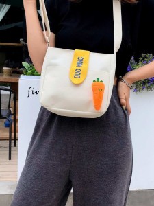 Girls Carrot Decor Canvas Crossbody Bag