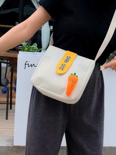 Girls Carrot Decor Canvas Crossbody Bag