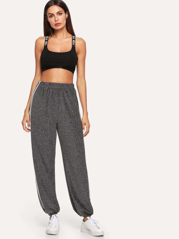 Striped Sideseam Marled Knit Harem Pants