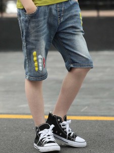 Boys Colorful Print Denim Shorts