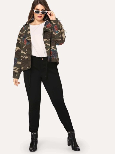 Plus Camo And Floral Print Jacket