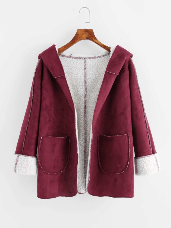 Faux Shearling Lined Hooded Coat