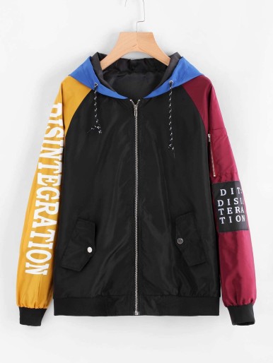 Contrast Sleeve Letter Patch Jacket