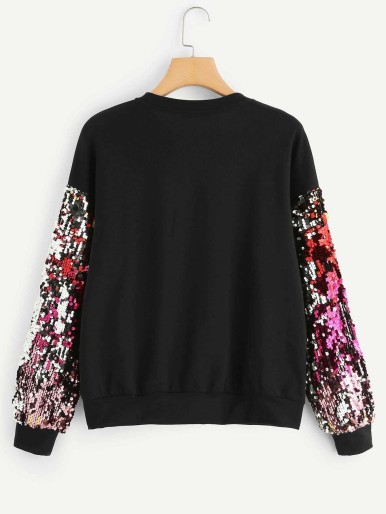 Contrast Sequin Letter Print Pullover