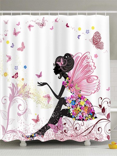 Butterfly Girl Print Shower Curtain