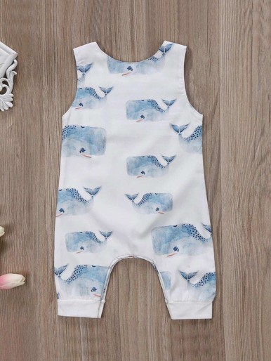 Baby Whale Print Sleeveless Jumpsuit