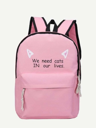 Kids Slogan Print Backpack With Pencil Case