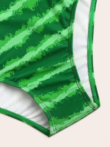 Random Watermelon  Cut-out Tie Front One Piece Swimwear