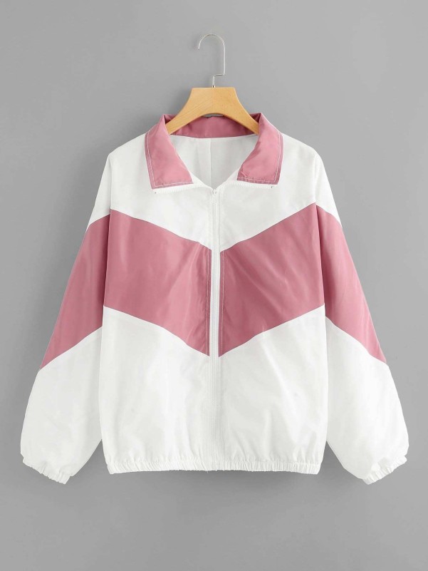 Color-blocked zip-up jacket