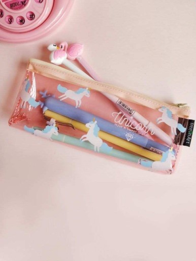 Unicorn Print Clear Pencil Case