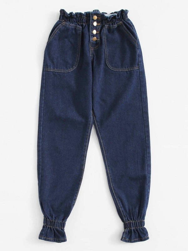 Elastic Waist Pocket Jeans