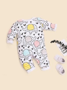 Baby Cartoon Print Button Onesie