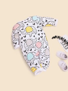 Baby Cartoon Print Button Onesie