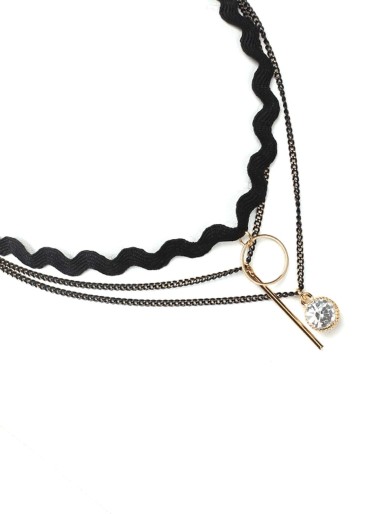 Ring & Bar Detail Layered Chain Necklace