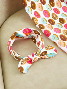 Baby Doughnut Pattern Knot Headband & Blanket 2pack