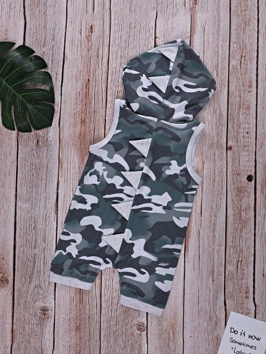 Baby Camo Zipper Through Hooded Jumpsuit