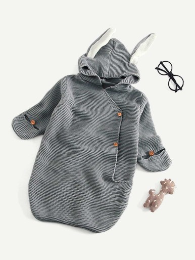 Baby Rabbit Ear Decor Hooded Blanket