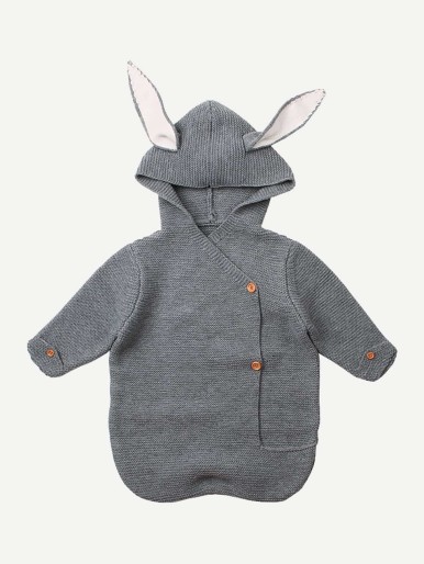 Baby Rabbit Ear Decor Hooded Blanket