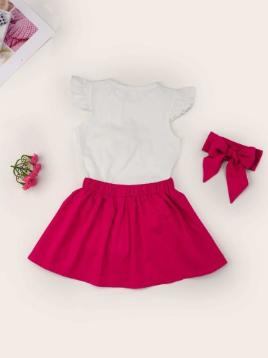 Baby Unicorn Print Romper & Button Front Skirt & Headband