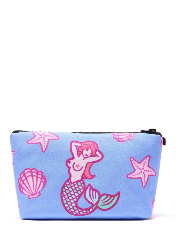 Cartoon Mermaid Print Makeup Bag