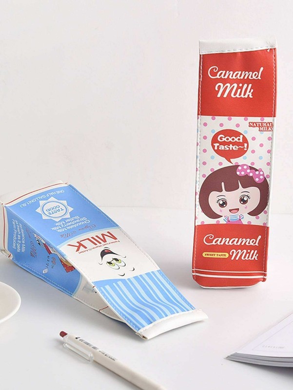 Cartoon Milk Pencil Case 1pc