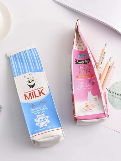 Cartoon Milk Pencil Case 1pc