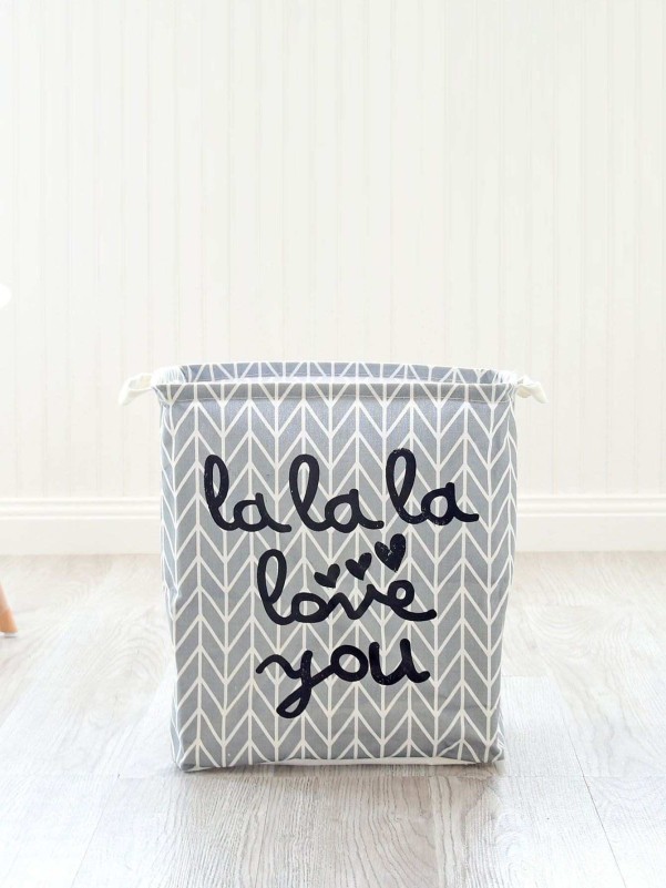 Slogan Print Drawstring Storage Basket