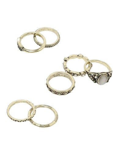 Etched Antique Brass Ring Set - 7PCS