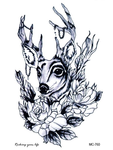 Flower & Deer Tattoo Sticker