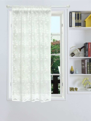 Flower Pattern Mesh Window Curtain 1pc