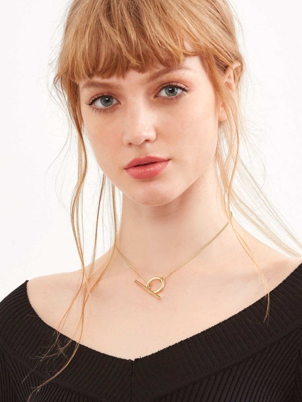 Gold Hoop And Bar Necklace