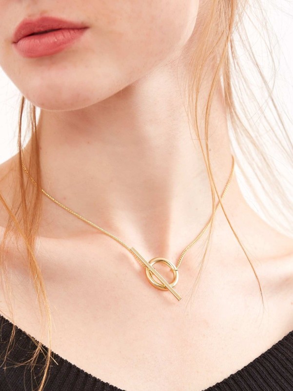 Gold Hoop And Bar Necklace