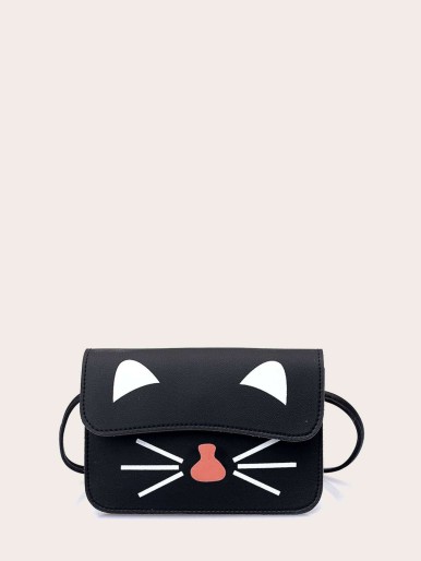 Kids Cat Print Flap Bag