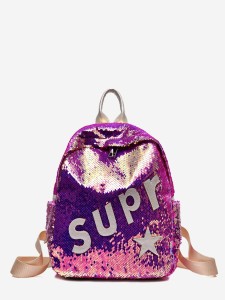 Kids Sequins Decor Letter Patch Backpack