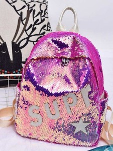 Kids Sequins Decor Letter Patch Backpack