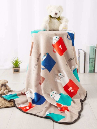 Kids Cartoon Cat Pattern Flannel Blanket