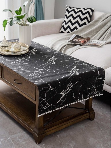 Marble Pattern Tablecloth With Storage Pocket