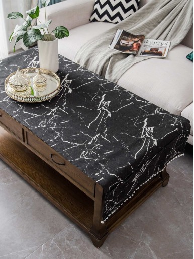 Marble Pattern Tablecloth With Storage Pocket