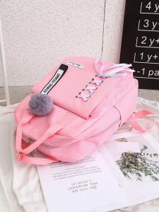 Kids Pom Pom Decor Lace-up Backpack