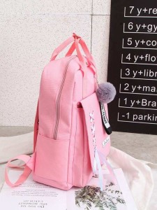 Kids Pom Pom Decor Lace-up Backpack