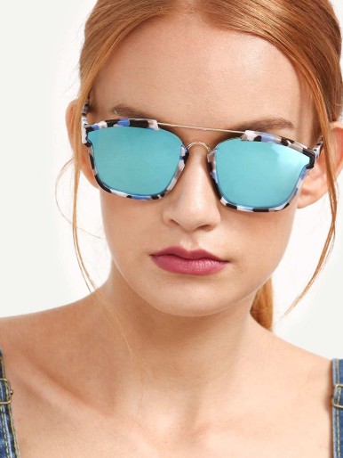Multicolored Frame Blue Lenses Sunglasses