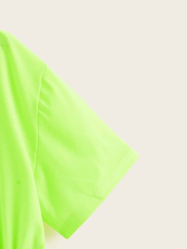 Neon Green Letter Print Tape Crop Tee