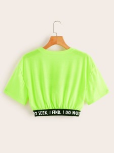 Neon Green Letter Print Tape Crop Tee