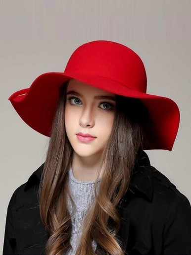 Red Solid Woolen Straw Hats Apparel Accessories