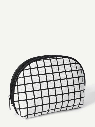 Grid Zipper Makeup Bag
