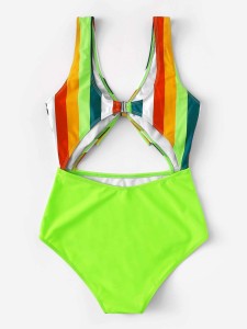 Striped Cutout One Piece Swimsuit